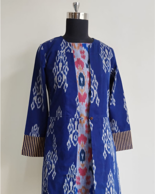 Mridul Jacket - Blue White Ikat