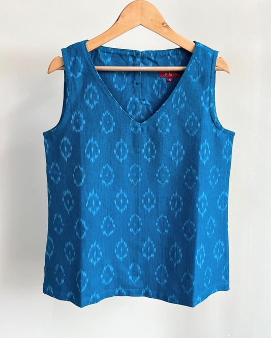 Maya Top - Blue Ikat