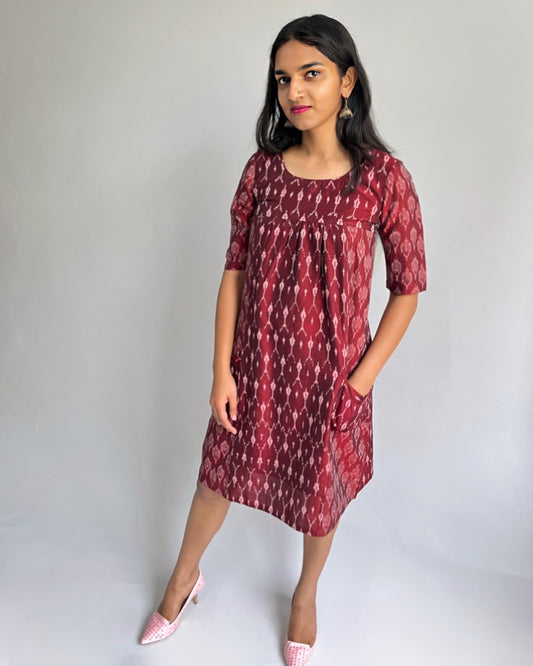 Shift Dress - Maroon Ikat
