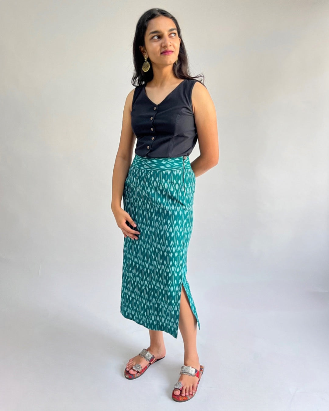 Anya Skirt - Dark Green Ikat