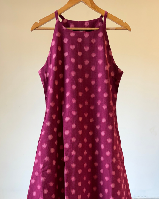 Tara Dress - maroon circle ikkat