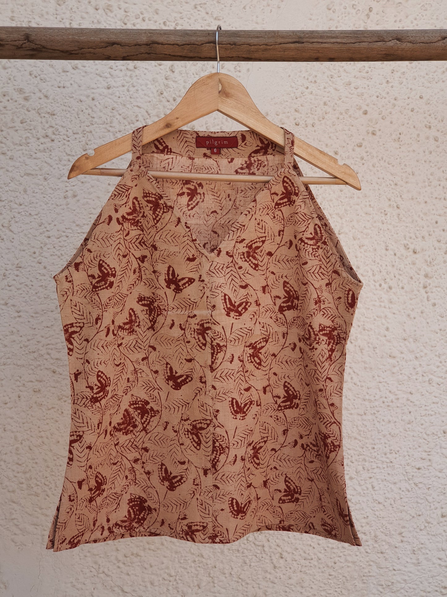 Picture of a Halter top in butterfly block print