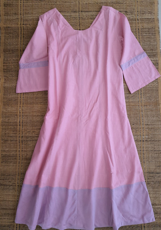 SunFlare Dress - Light Pink Cotton with Blue Stripes