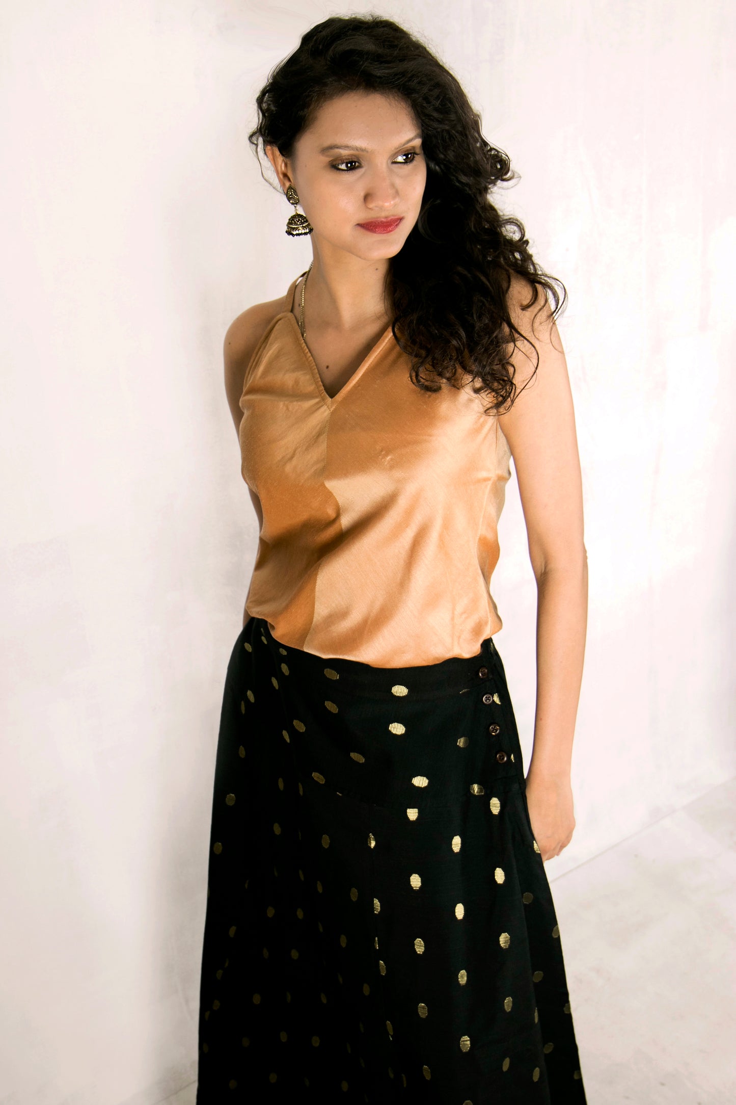 Swing Halter Top - Gold Banarasi