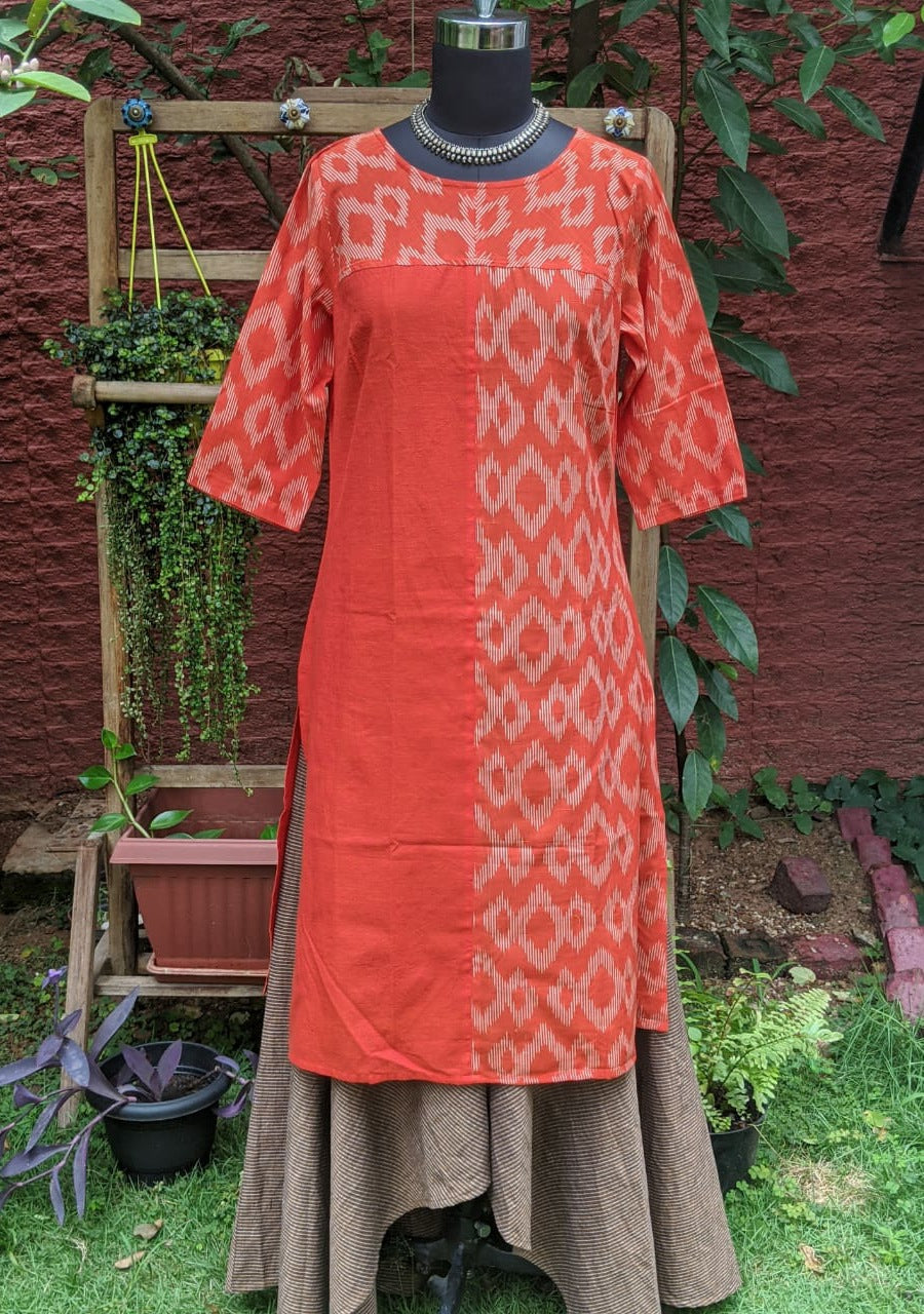Patang Kurta - Orange Cotton with Orange Ikat