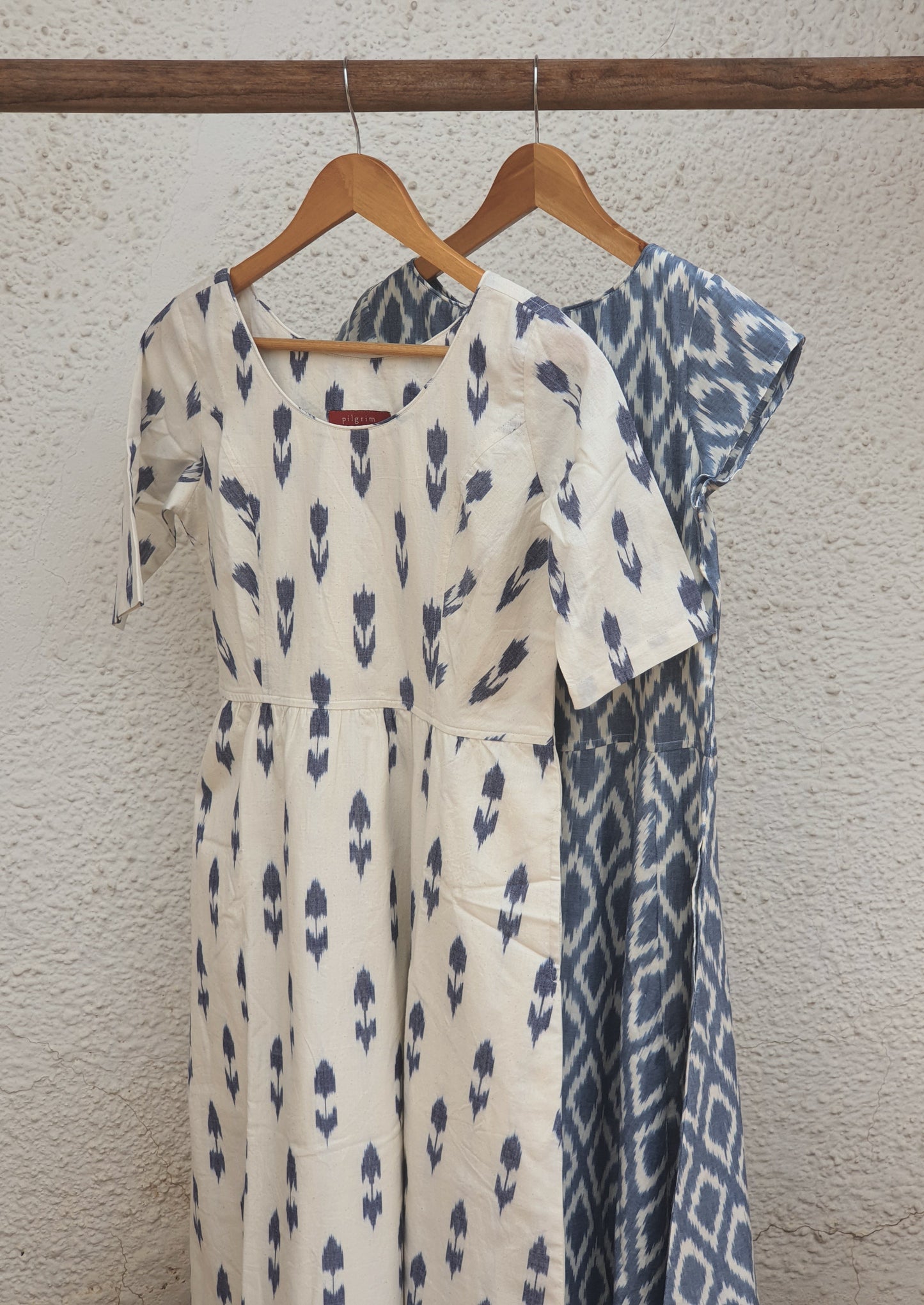 Lily Dress - White Indigo Ikkat