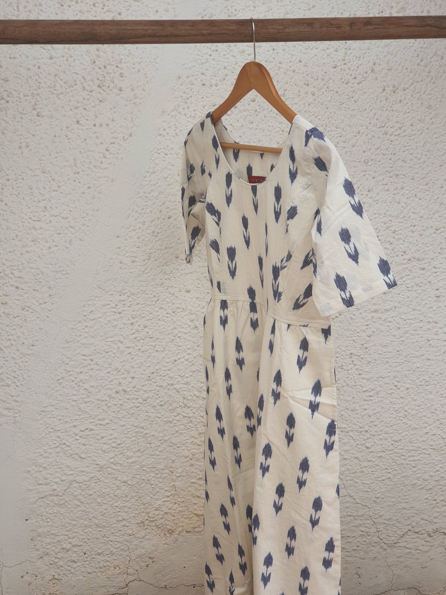 Lily Dress - White Indigo Ikkat