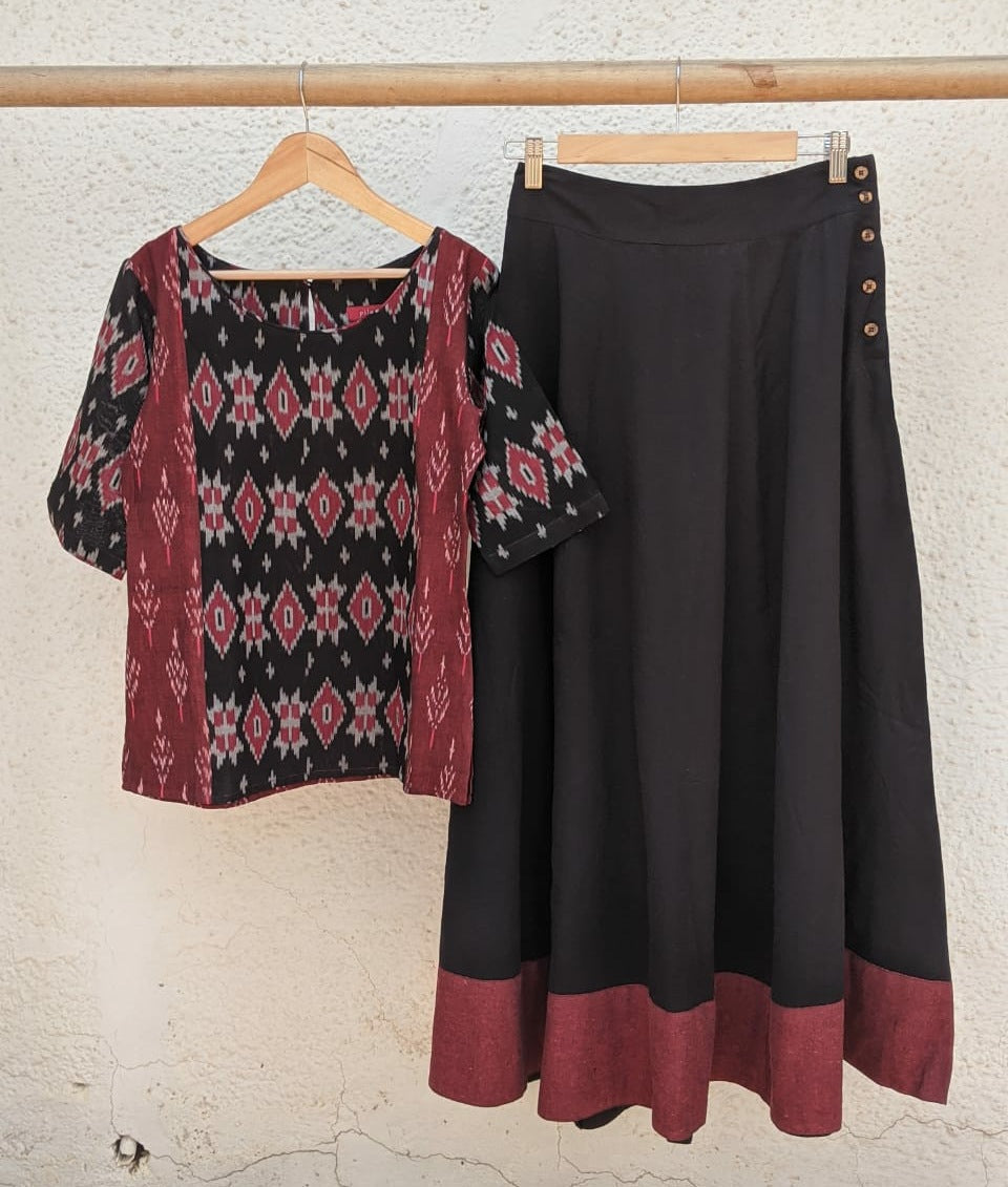 Halfmoon Skirt - Black Cotton with Maroon Border