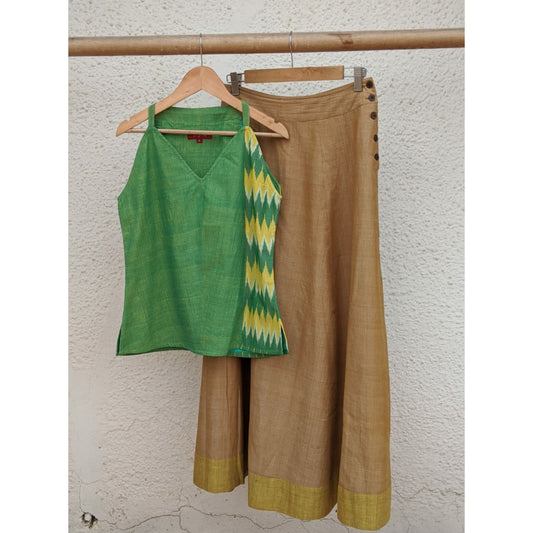 Swing Halter Top - Mint Green Mangalgiri with Yellow Green Ikat