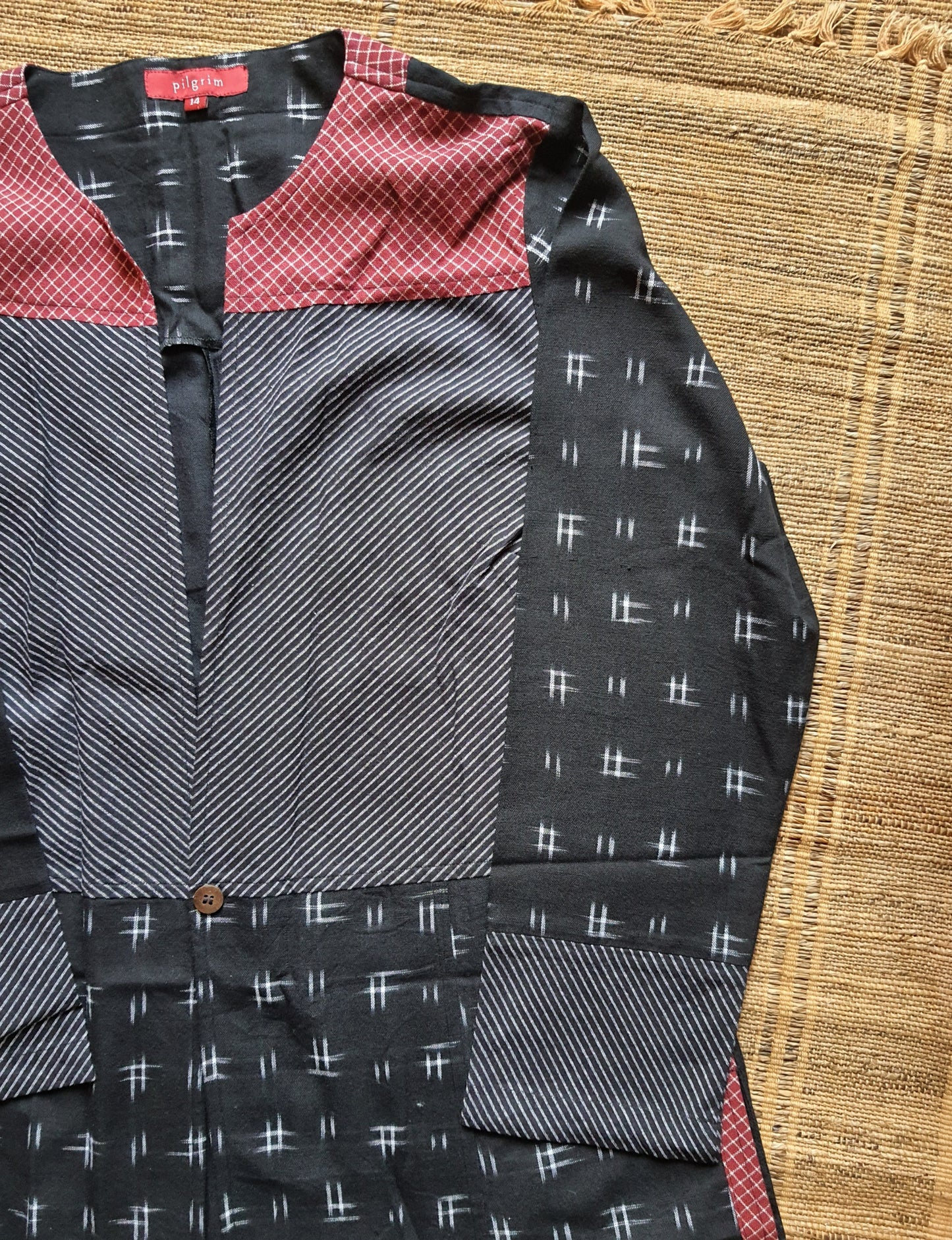 Mridul Jacket - Black Ikkat, Black Cotton and Red Checked