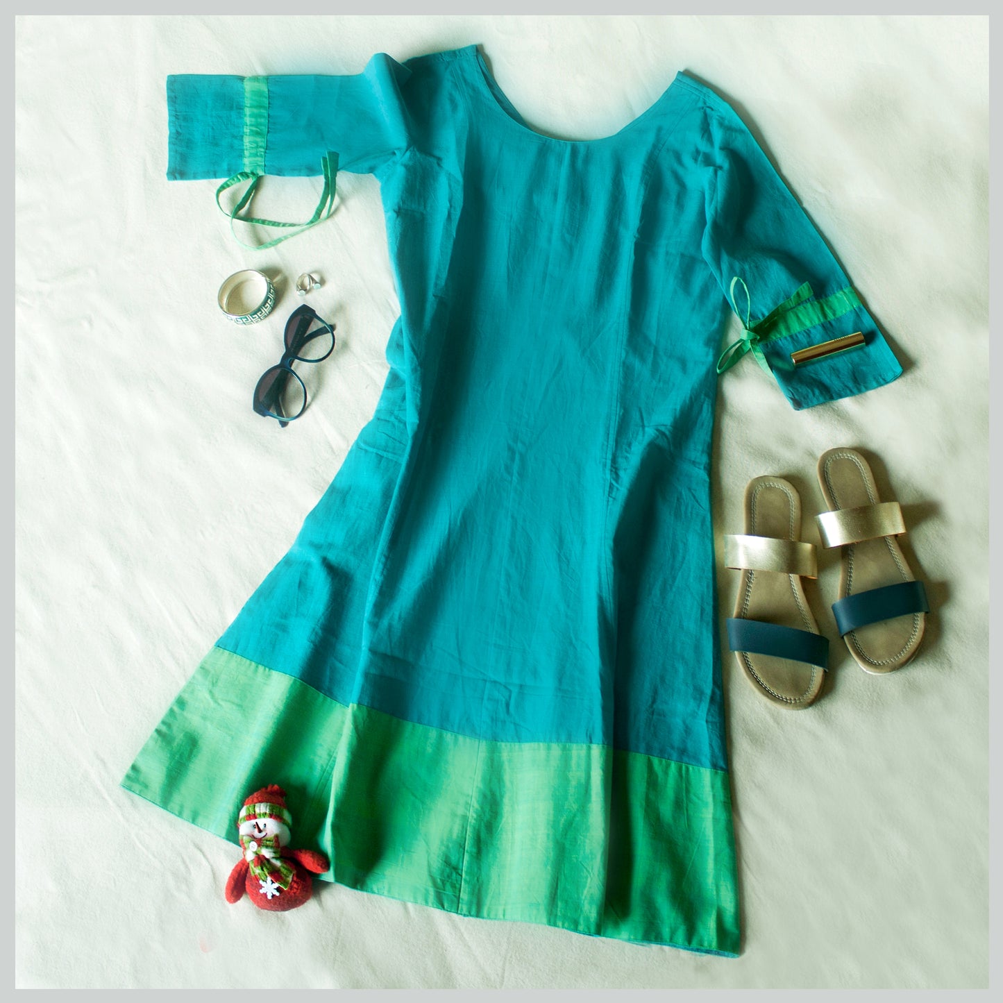 Sunflare Dress - Blue Green Mangalgiri
