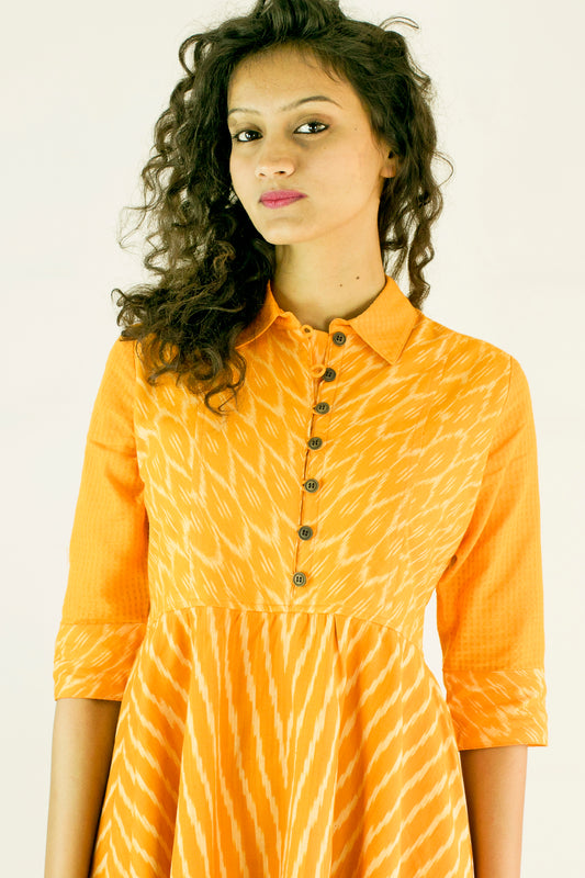 Collared Dress - Yellow Ikat
