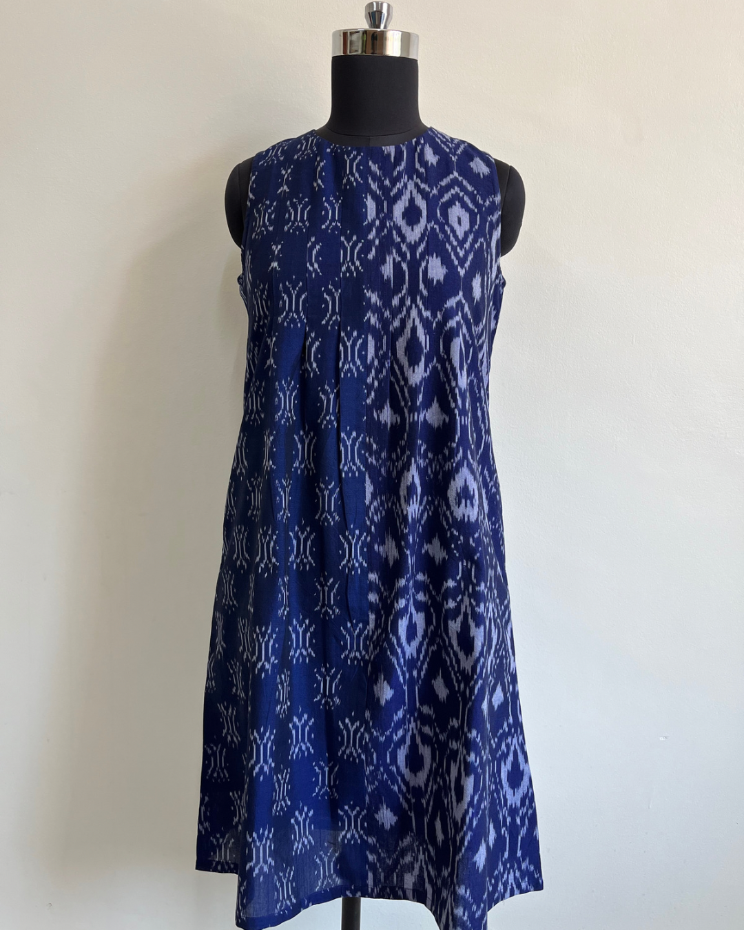 Kalyani Dress - Dark Blue White Ikat