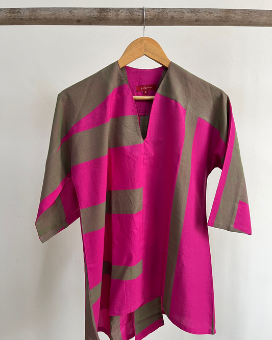 Fly Away Top -  Olive Green with Pink