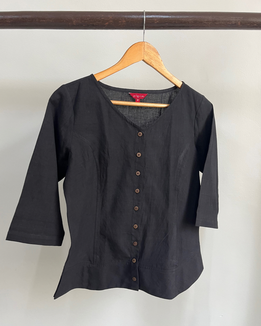 Butterfly Jacket Sleeved Top - Black Cotton