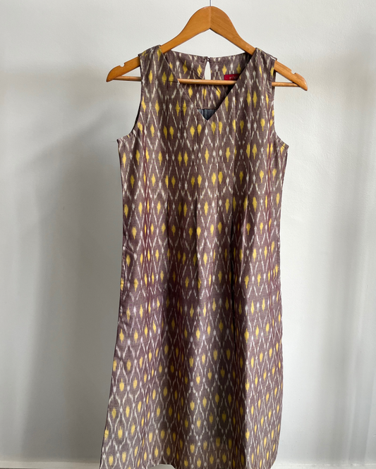 Upasana Dress - Brown Yellow Ikkat