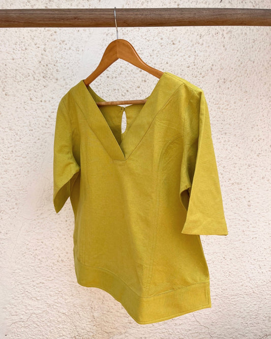 Gypsy Top (sleeved) - Yellow Green Cotton