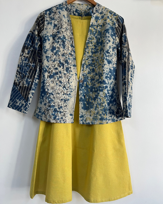 Lattice Jacket - Indigo Yellow Ajrakh