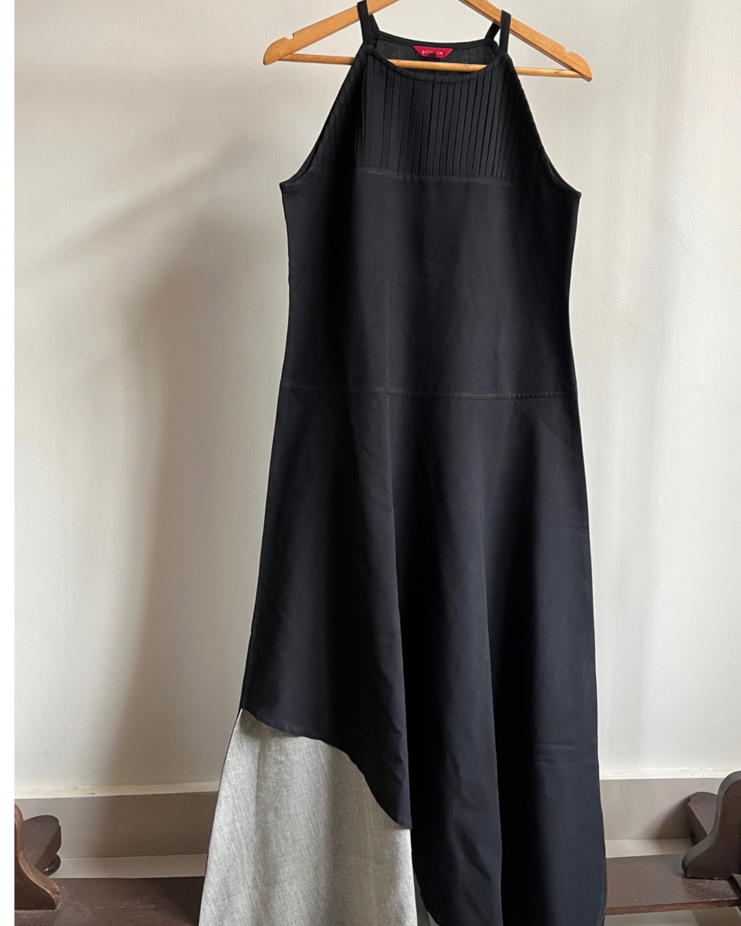 Tara Dress - Black Cotton with Grey Cotton